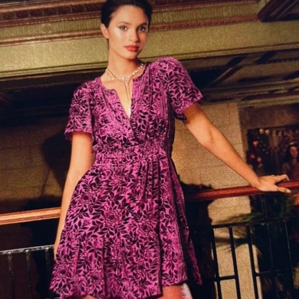 Anthropologie Pink Floral Mini Dress